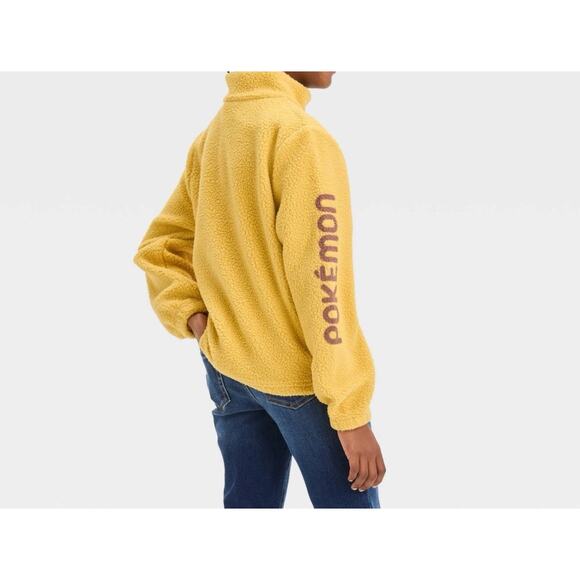 Pokemon Girls Youth Pikachu Fuzzy Fleece 1/4 Zip Mock Neck Pullover Sweatshirt - Picture 3 of 6